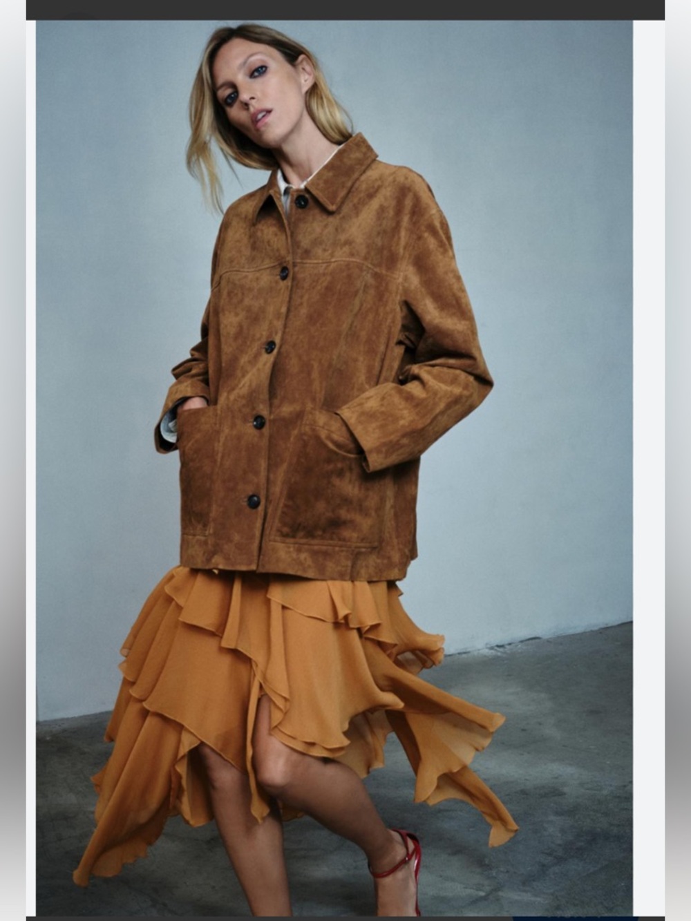 Zara Rust Tiered High-Low Ruffle Maxi Skirt - Picture 7 of 11